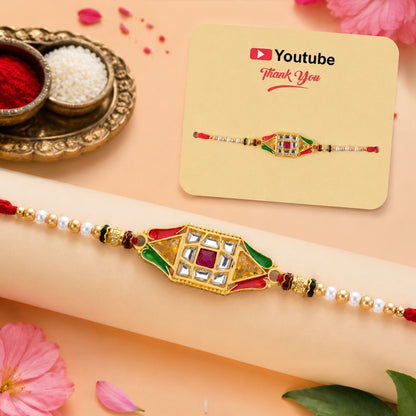 Diamond Shape Designer Rakhi for Brother with Beaded Thread