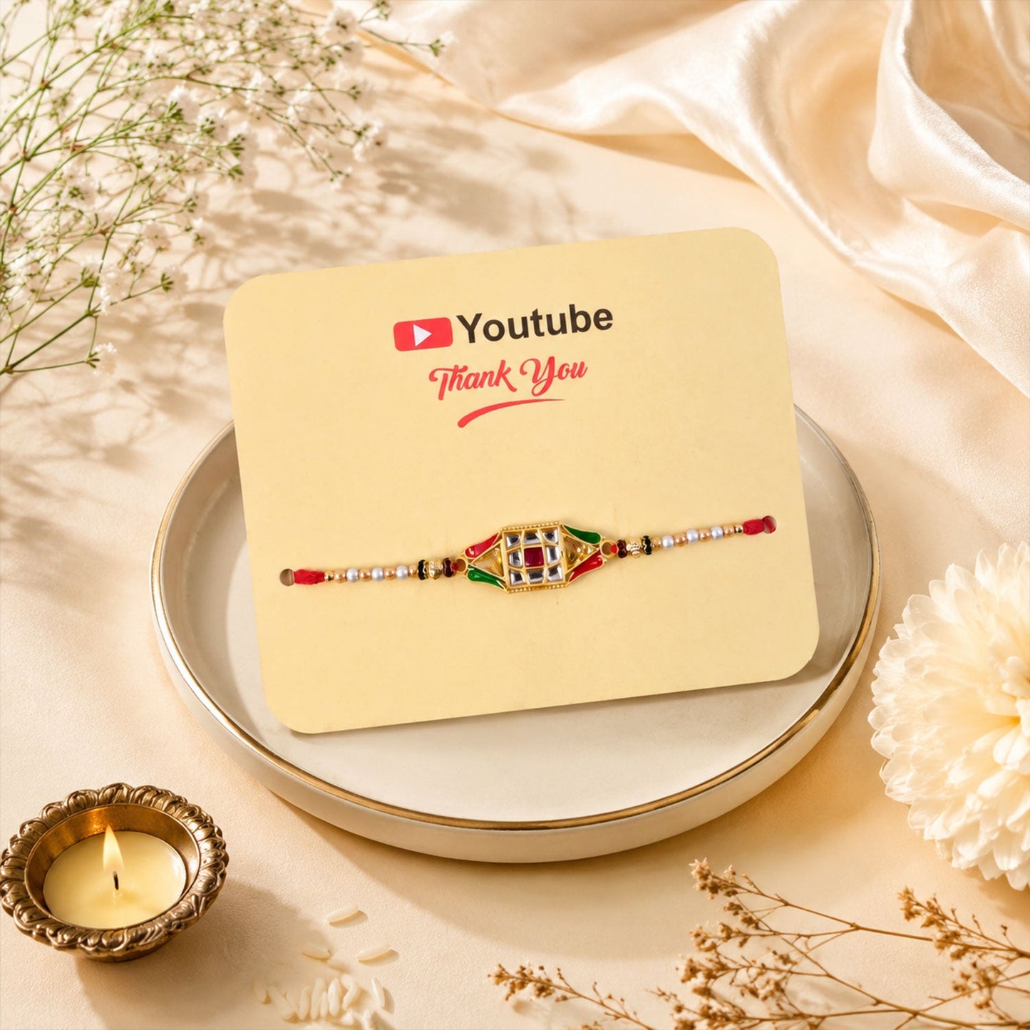 Diamond Shape Designer Rakhi for Brother with Beaded Thread