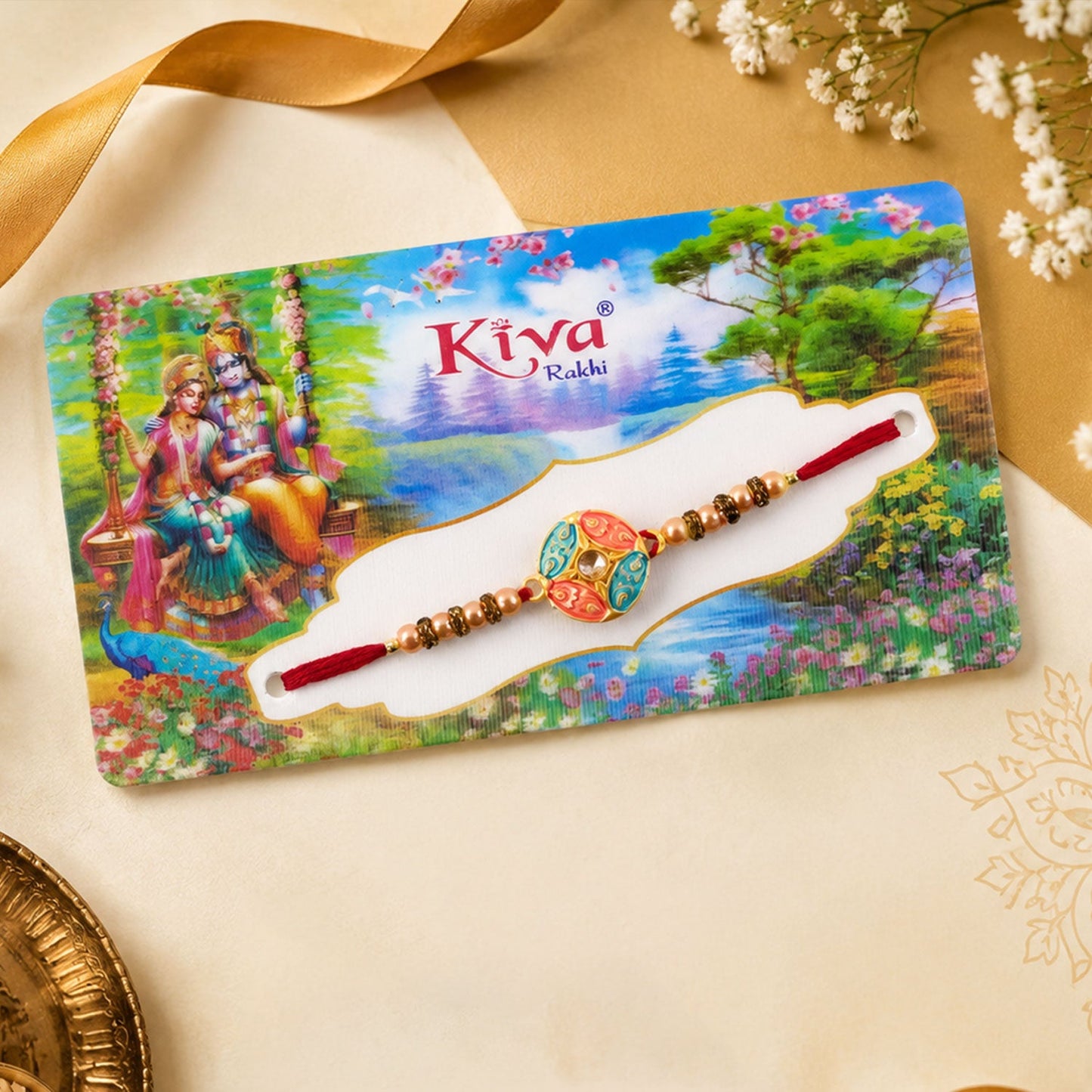 Close up of the beaded design on the Rakhi for brother