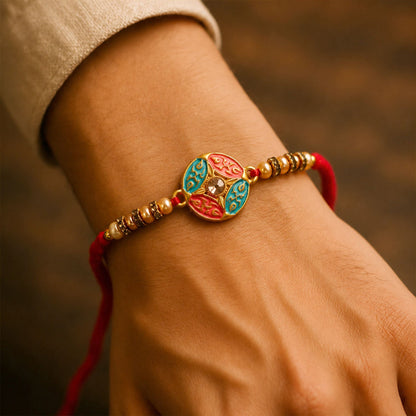 Rakhi for brother tied on a wrist, showing festive charm