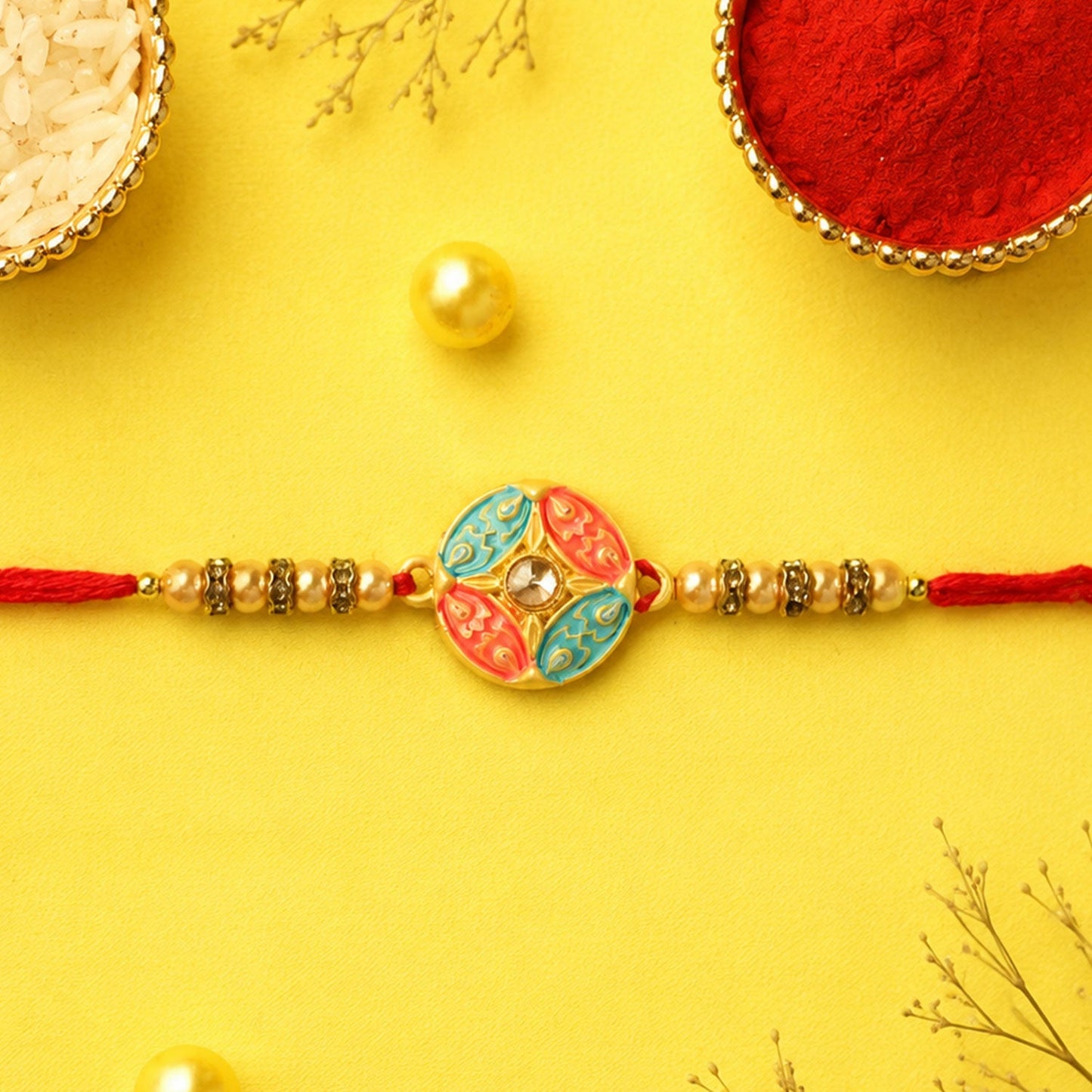Side view of the designer Rakhi showcasing its detailed craftsmanship
