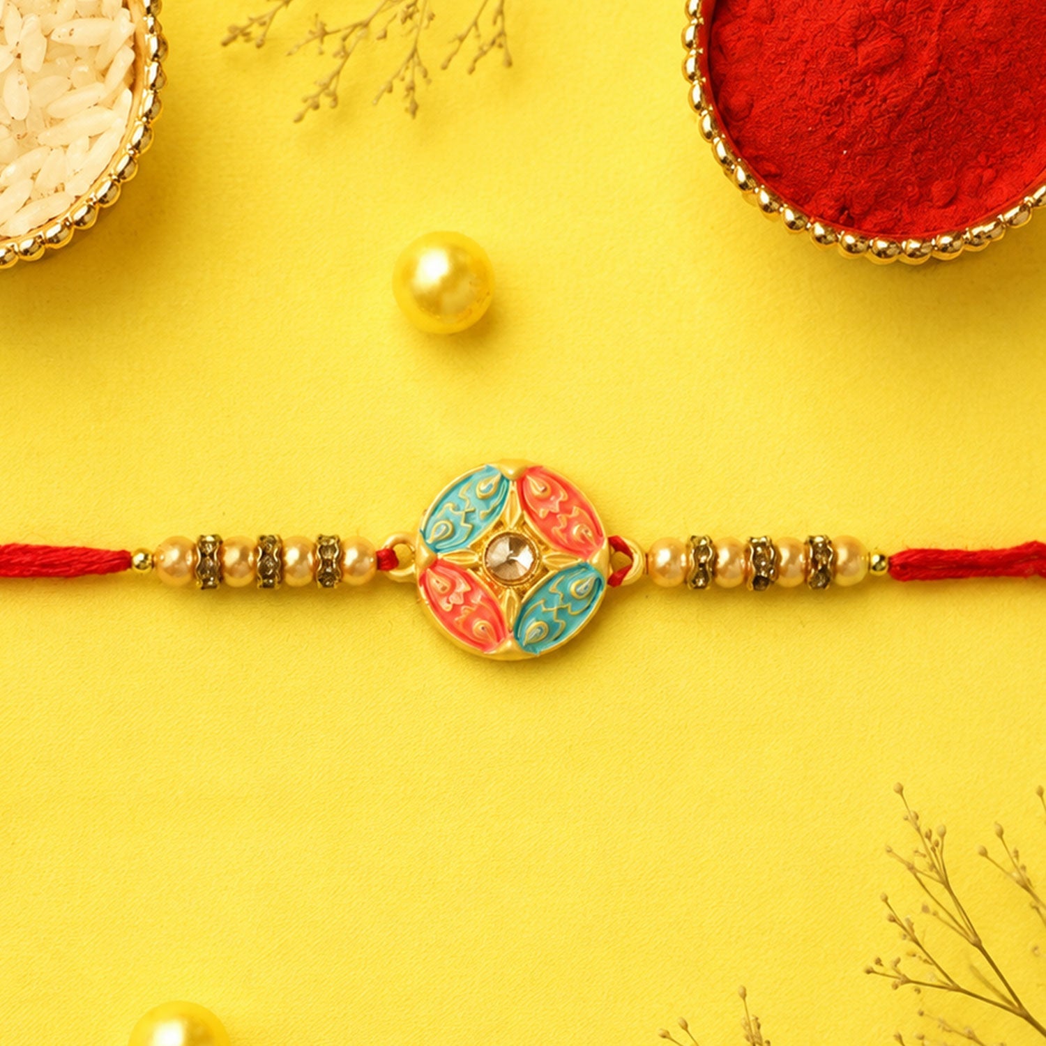 Side view of the designer Rakhi showcasing its detailed craftsmanship