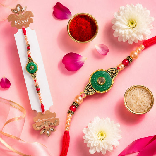 Premium round Motif Designer Rakhi for Brother with Stone Work