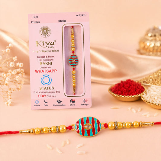 Designer Kundan Rakhi with Pearl Beads for Brother