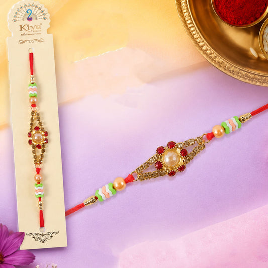 Pearl Stone Designer Rakhi for Brother with Decorative Beads
