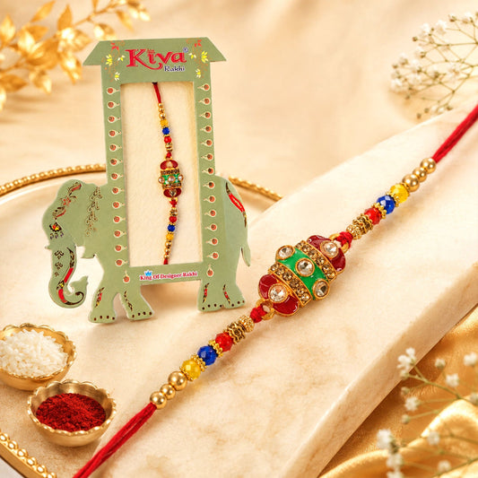 Designer Kundan Rakhi with Meenakari Work for Brother