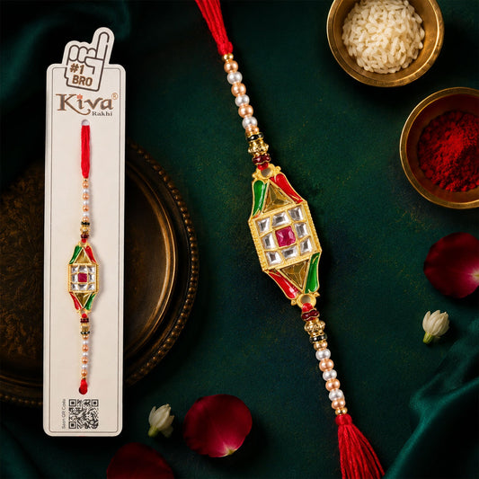 Diamond Charm Designer Rakhi for Brother with Pearl Beads