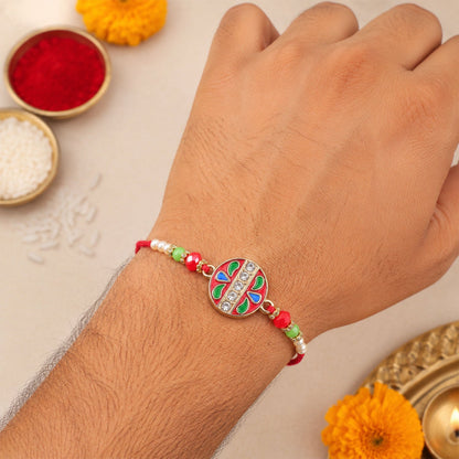 Meenakari Stone Studded Pearl Lumba Bhaiya Bhabhi Rakhi Set