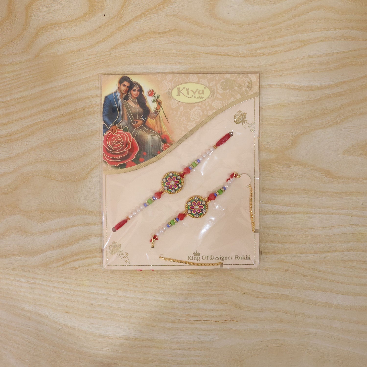 Floral Meenakari Stone Chain Lumba Bhaiya Bhabhi Rakhi Set