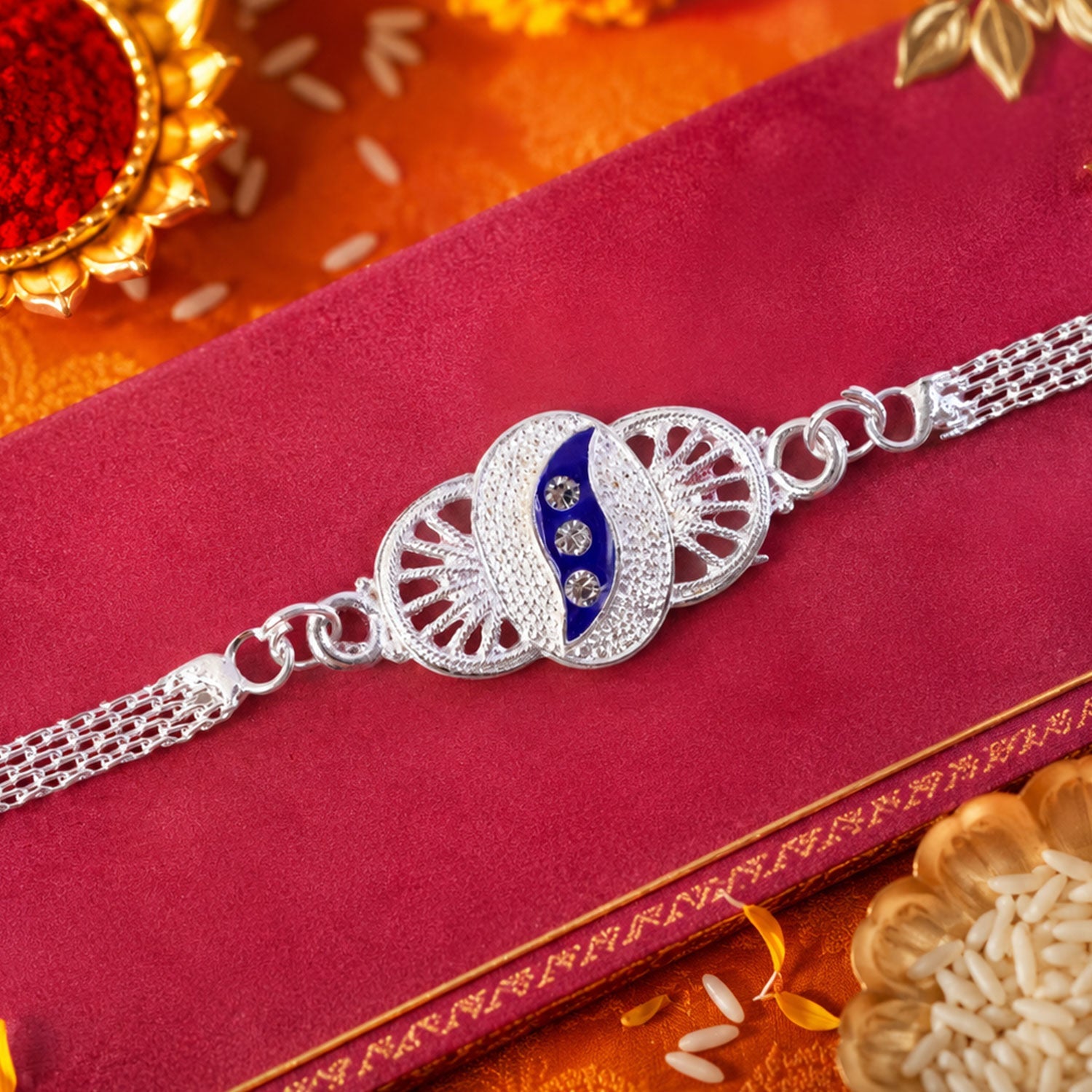 Premium Design Stone Studded Chain Style Rakhi for Brother