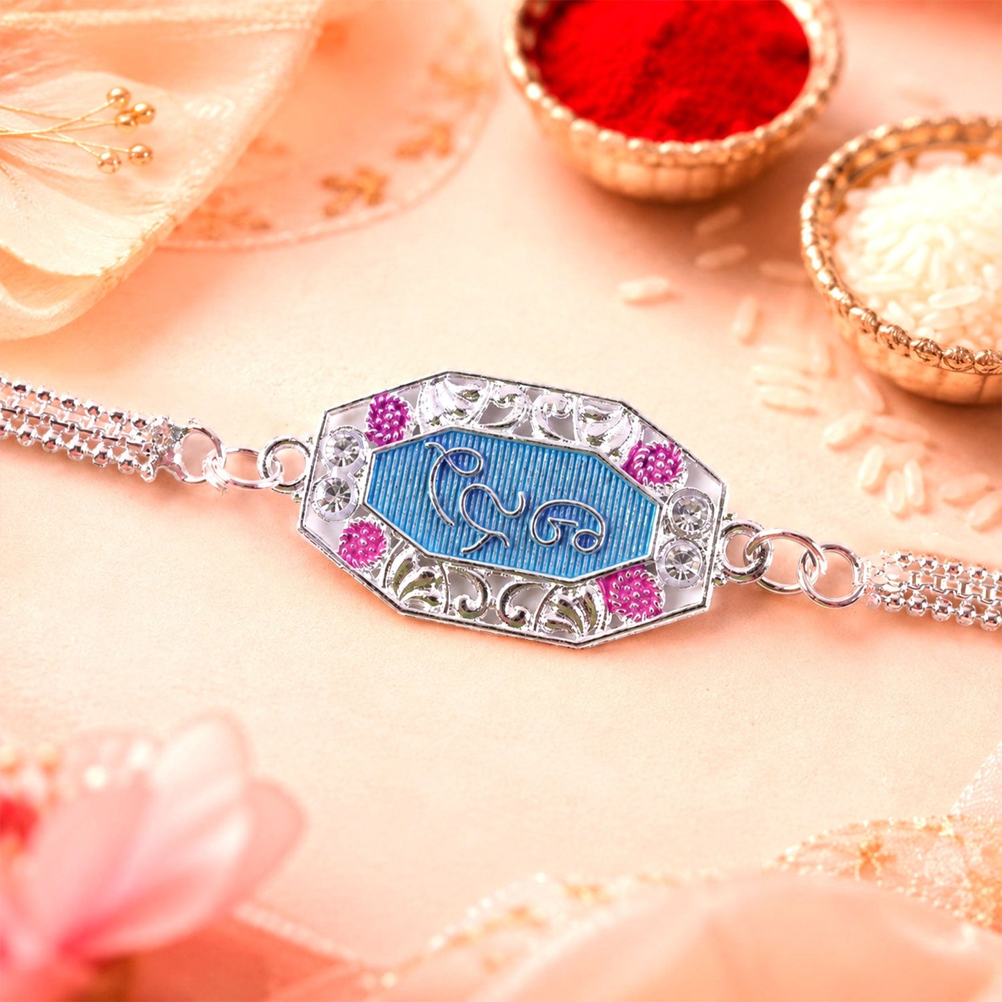Blessings Text Stone Studded Chain Rakhi for Brother