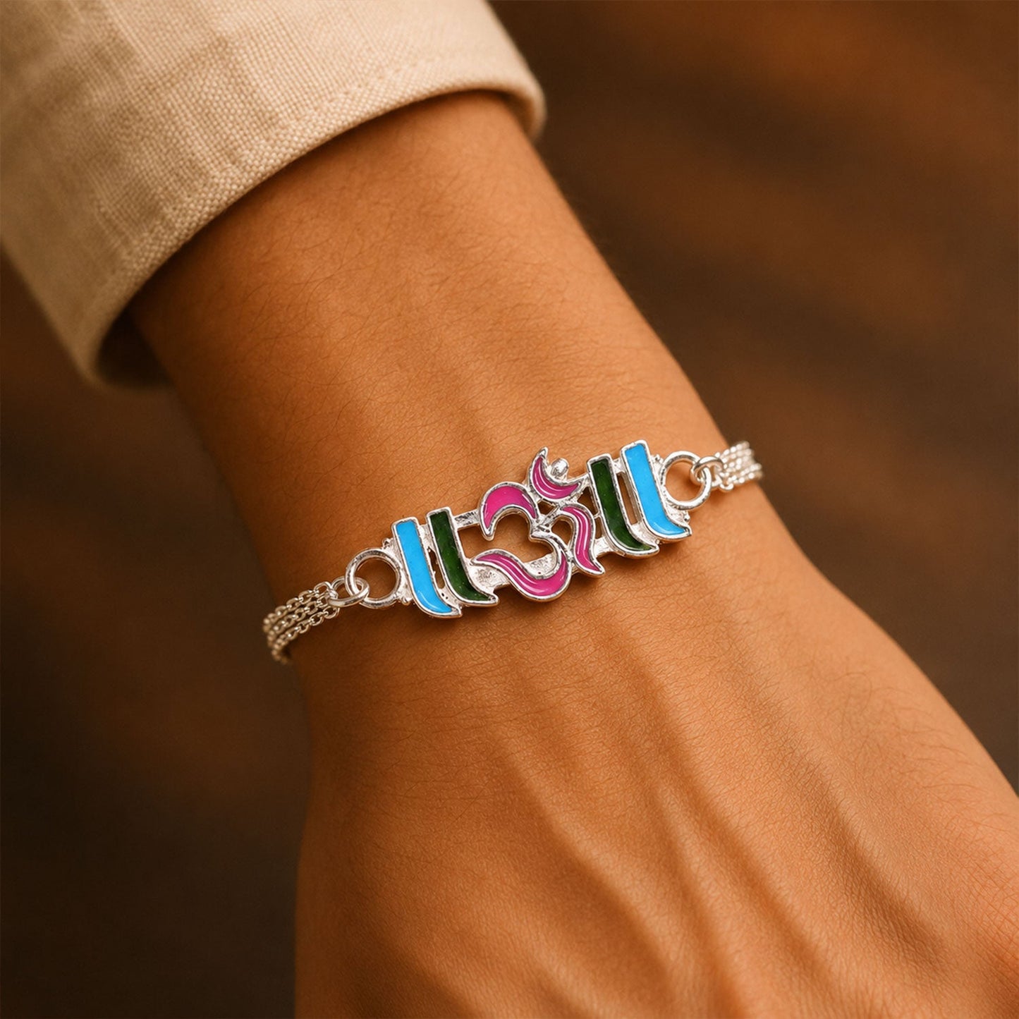 Om Text Stone Studded Designer Chain Rakhi for Brother