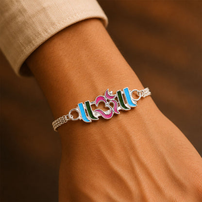 Om Text Stone Studded Designer Chain Rakhi for Brother