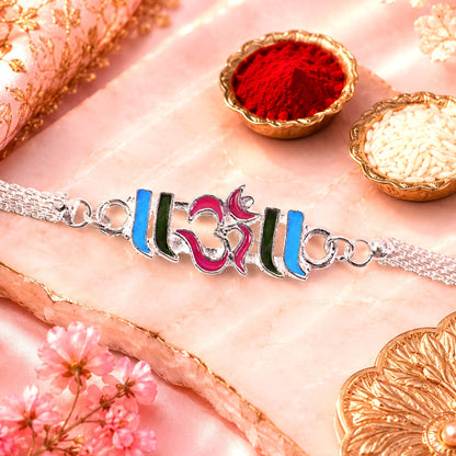 Om Text Stone Studded Designer Chain Rakhi for Brother