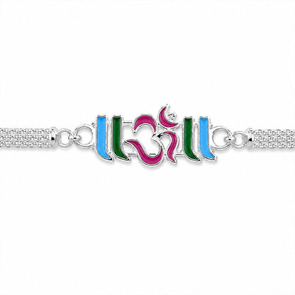Om Text Stone Studded Designer Chain Rakhi for Brother