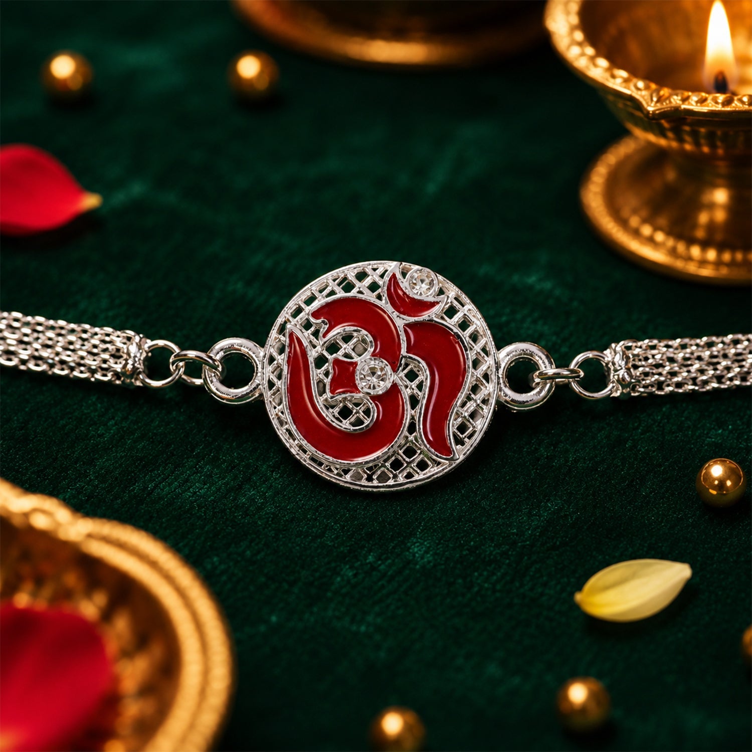 Om Symbol Stone Studded Designer Chain Rakhi for Brother