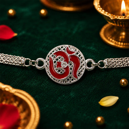 Om Symbol Stone Studded Designer Chain Rakhi for Brother
