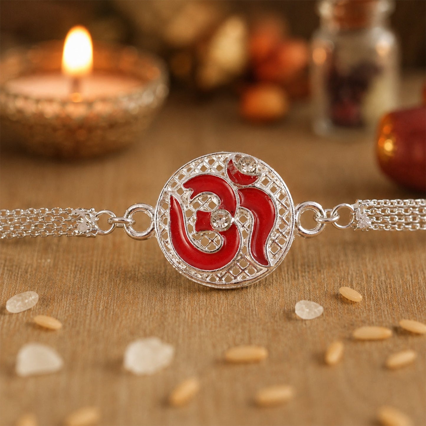 Om Symbol Stone Studded Designer Chain Rakhi for Brother