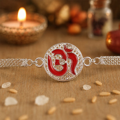 Om Symbol Stone Studded Designer Chain Rakhi for Brother