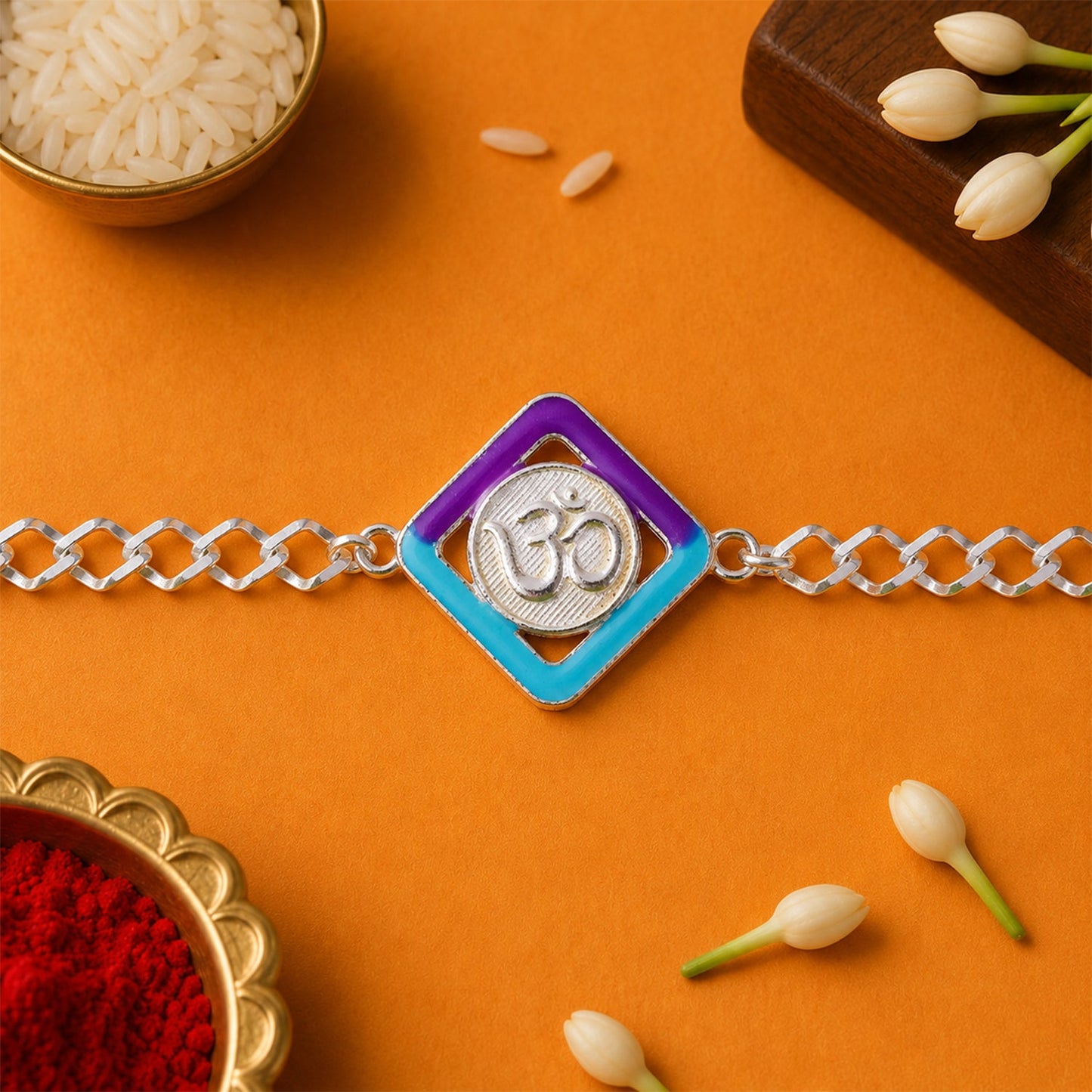 Om Symbol Diamond Shape Designer Chain Rakhi for Brother