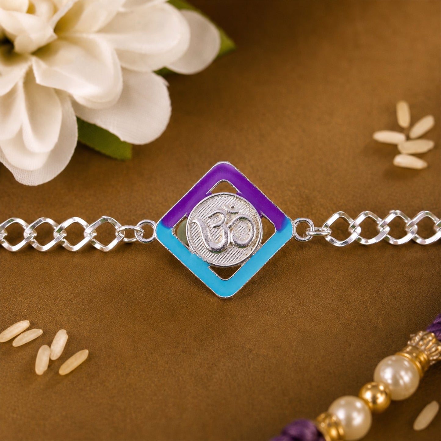 Om Symbol Diamond Shape Designer Chain Rakhi for Brother