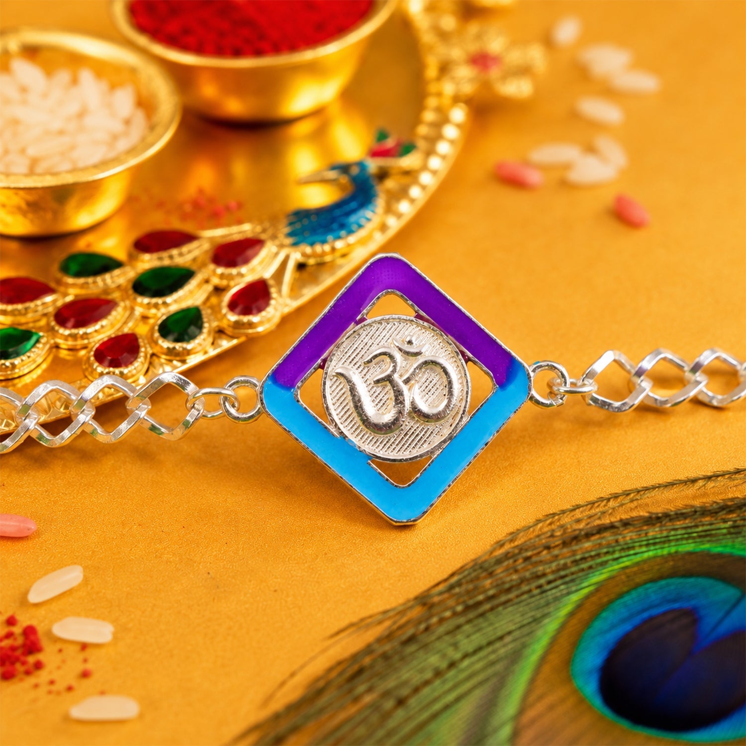 Om Symbol Diamond Shape Designer Chain Rakhi for Brother