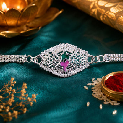 Leaf Motif Stone Studded Designer Chain Rakhi for Brother
