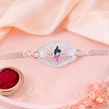 Leaf Motif Stone Studded Designer Chain Rakhi for Brother