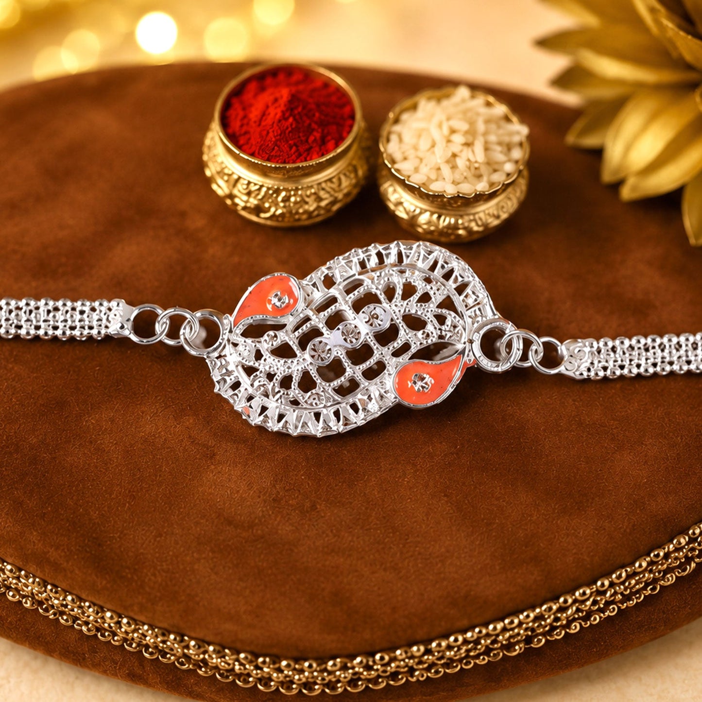 Infinity Motif Stone Studded Chain Rakhi for Brother