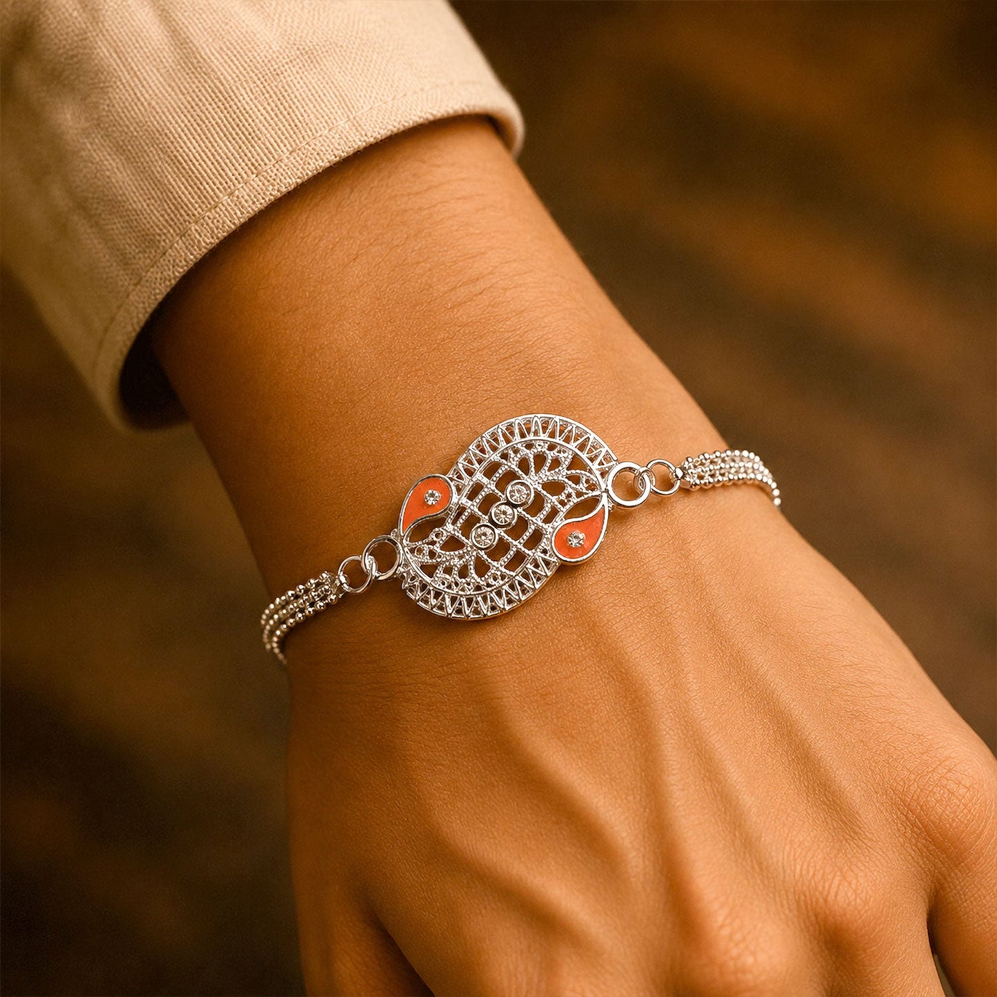 Infinity Motif Stone Studded Chain Rakhi for Brother