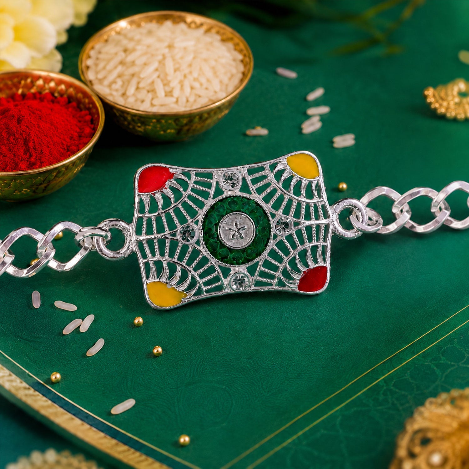 Square Design Stone Designer Chain Rakhi for Brother
