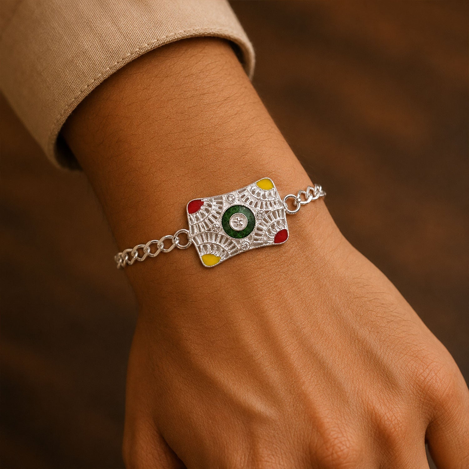 Square Design Stone Designer Chain Rakhi for Brother