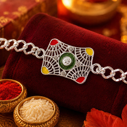 Square Design Stone Designer Chain Rakhi for Brother