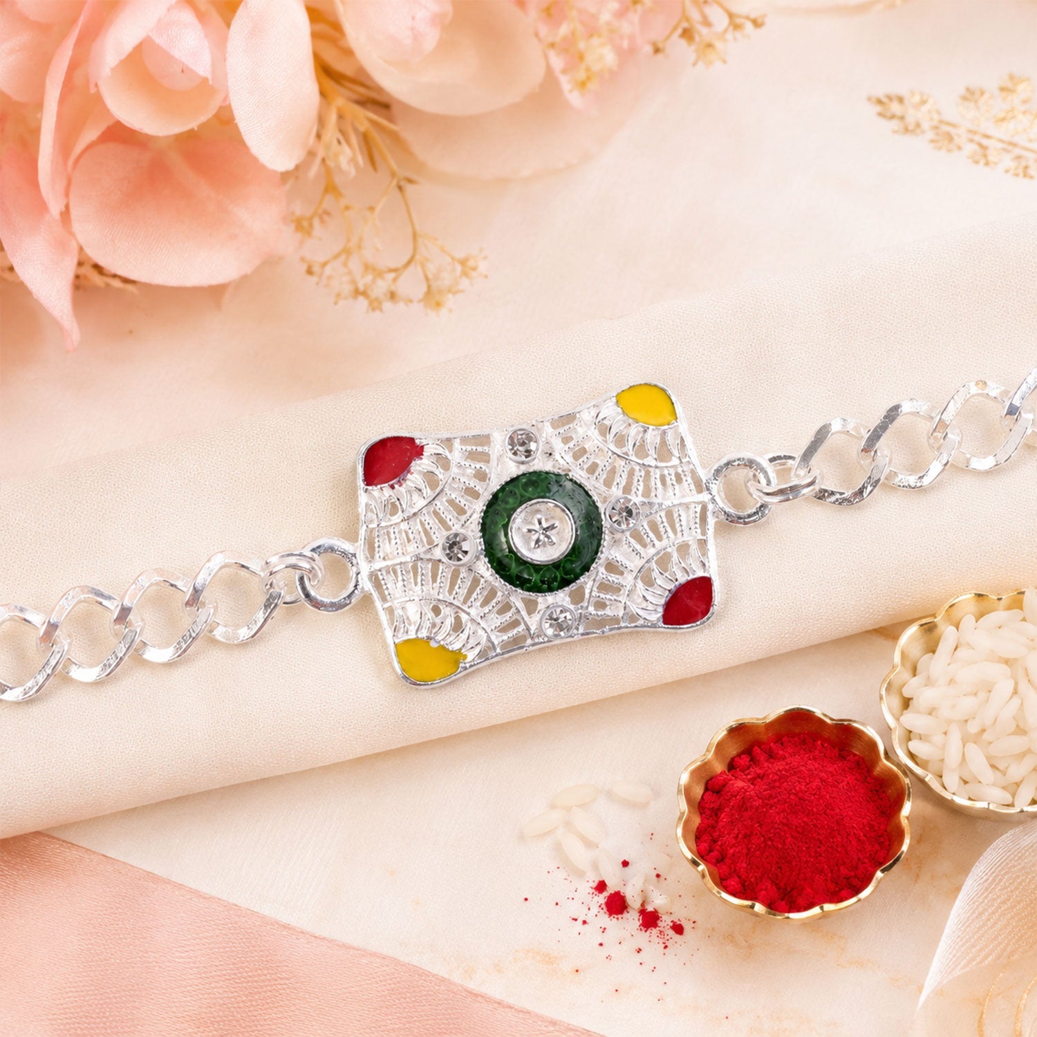 Square Design Stone Designer Chain Rakhi for Brother