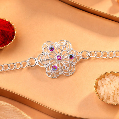 Floral Stone Studded Designer Chain Rakhi for Brother