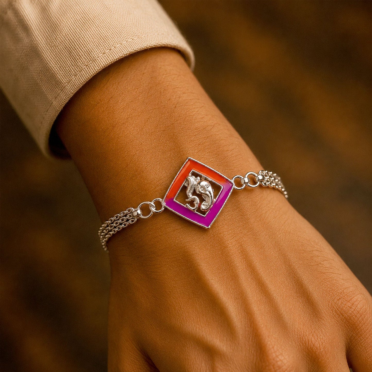 Ganesha charm Diamond Shape Chain Rakhi for Brother