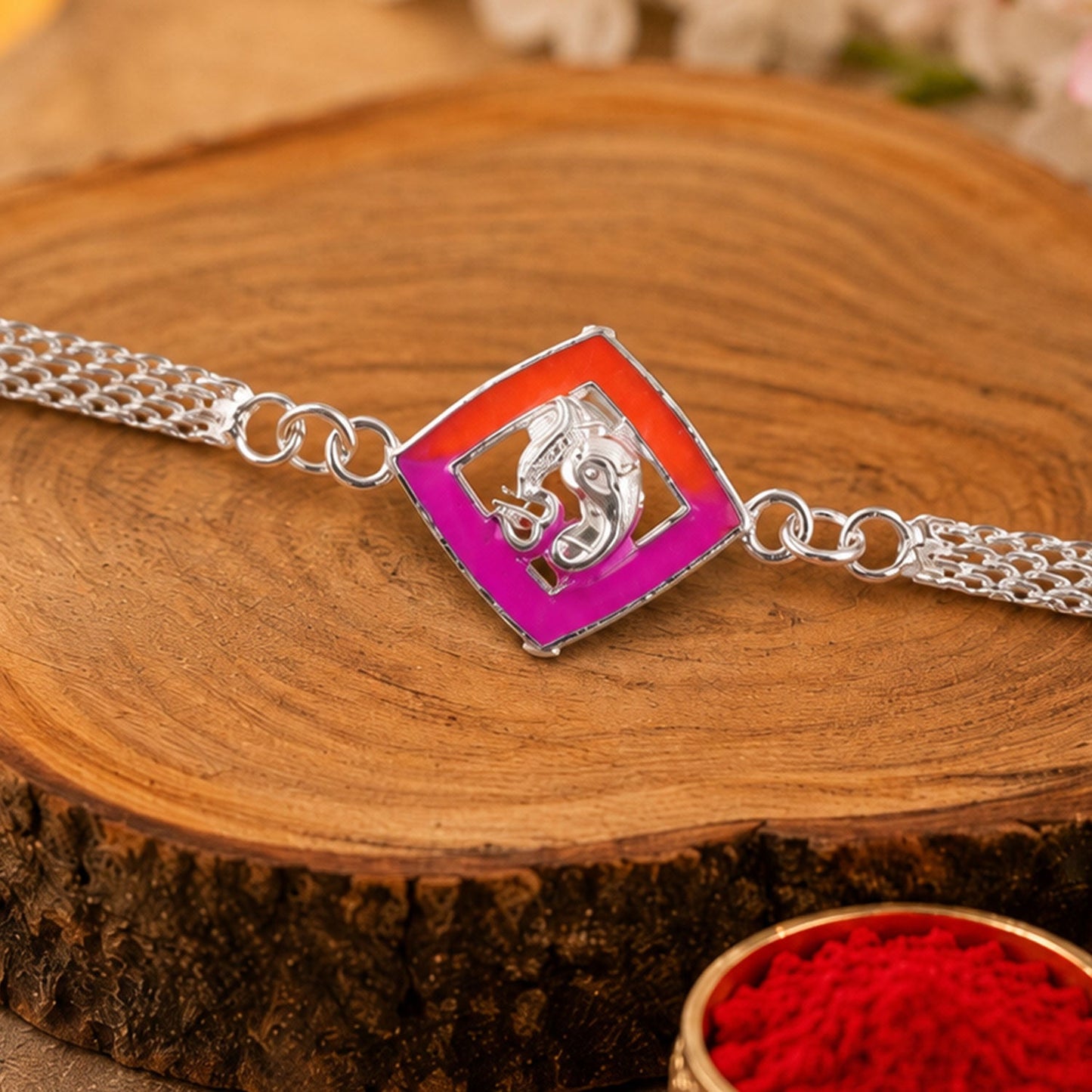 Ganesha charm Diamond Shape Chain Rakhi for Brother
