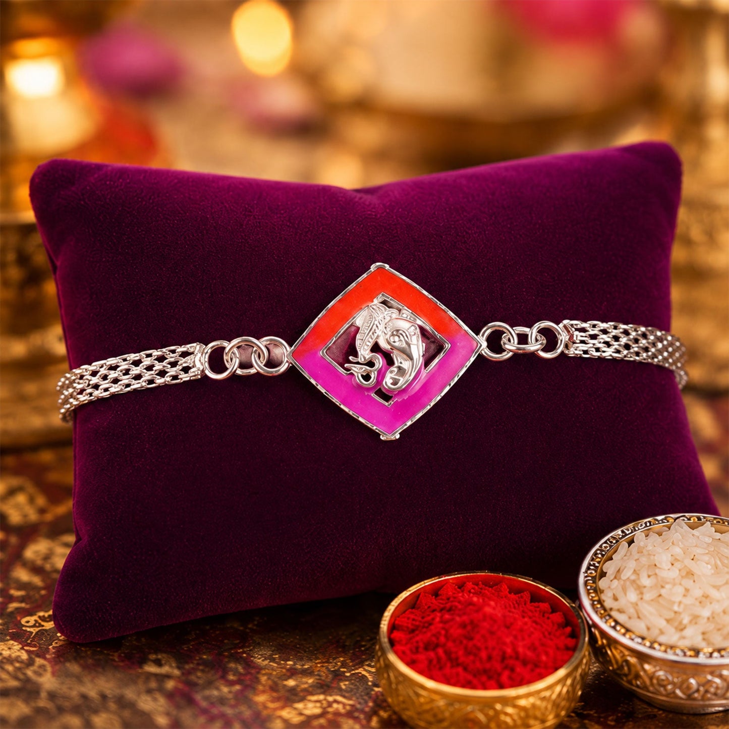 Ganesha charm Diamond Shape Chain Rakhi for Brother