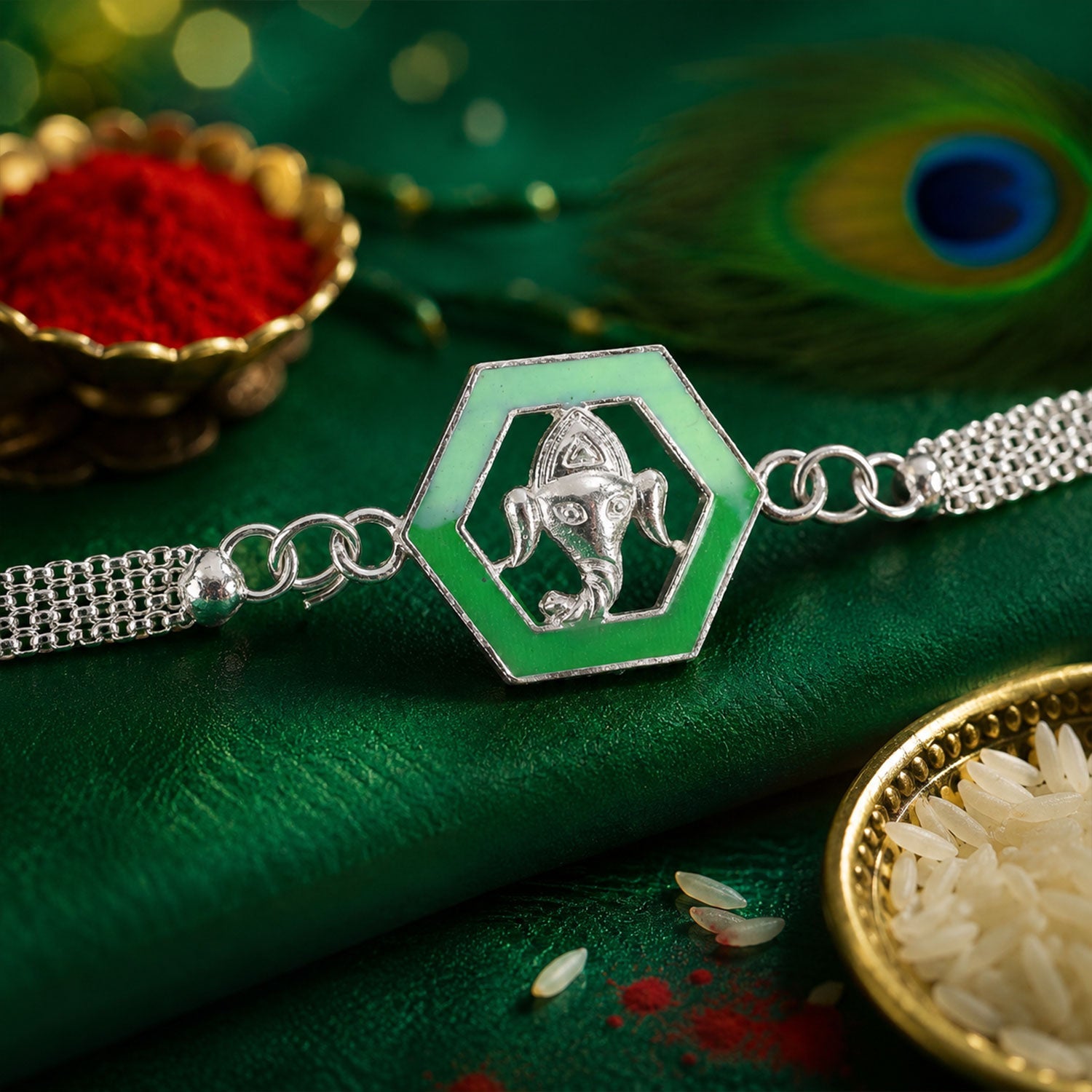 Ganesha design Hexagon Chain Style Rakhi for Brother