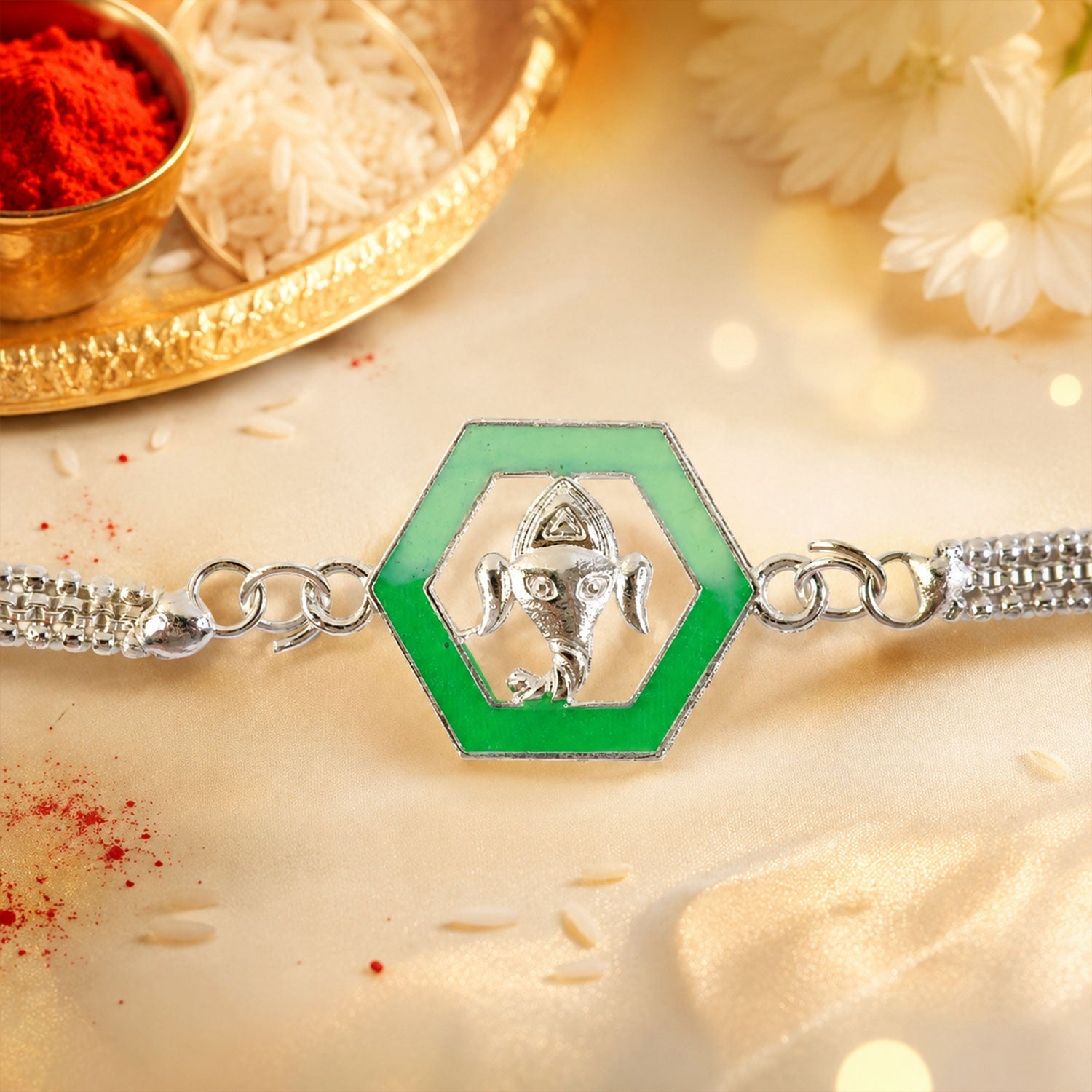 Ganesha design Hexagon Chain Style Rakhi for Brother