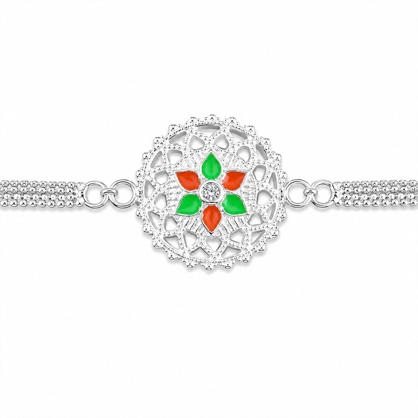 Floral Center Stone Studded Chain Rakhi for Brother