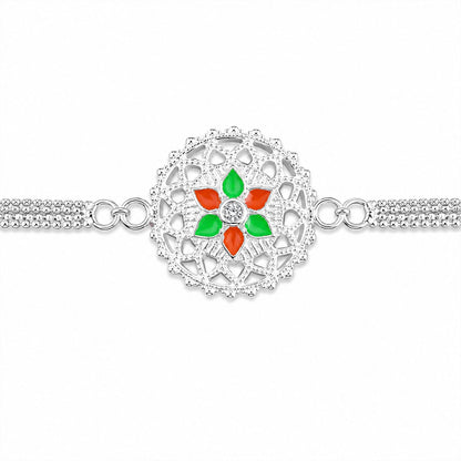 Floral Center Stone Studded Chain Rakhi for Brother