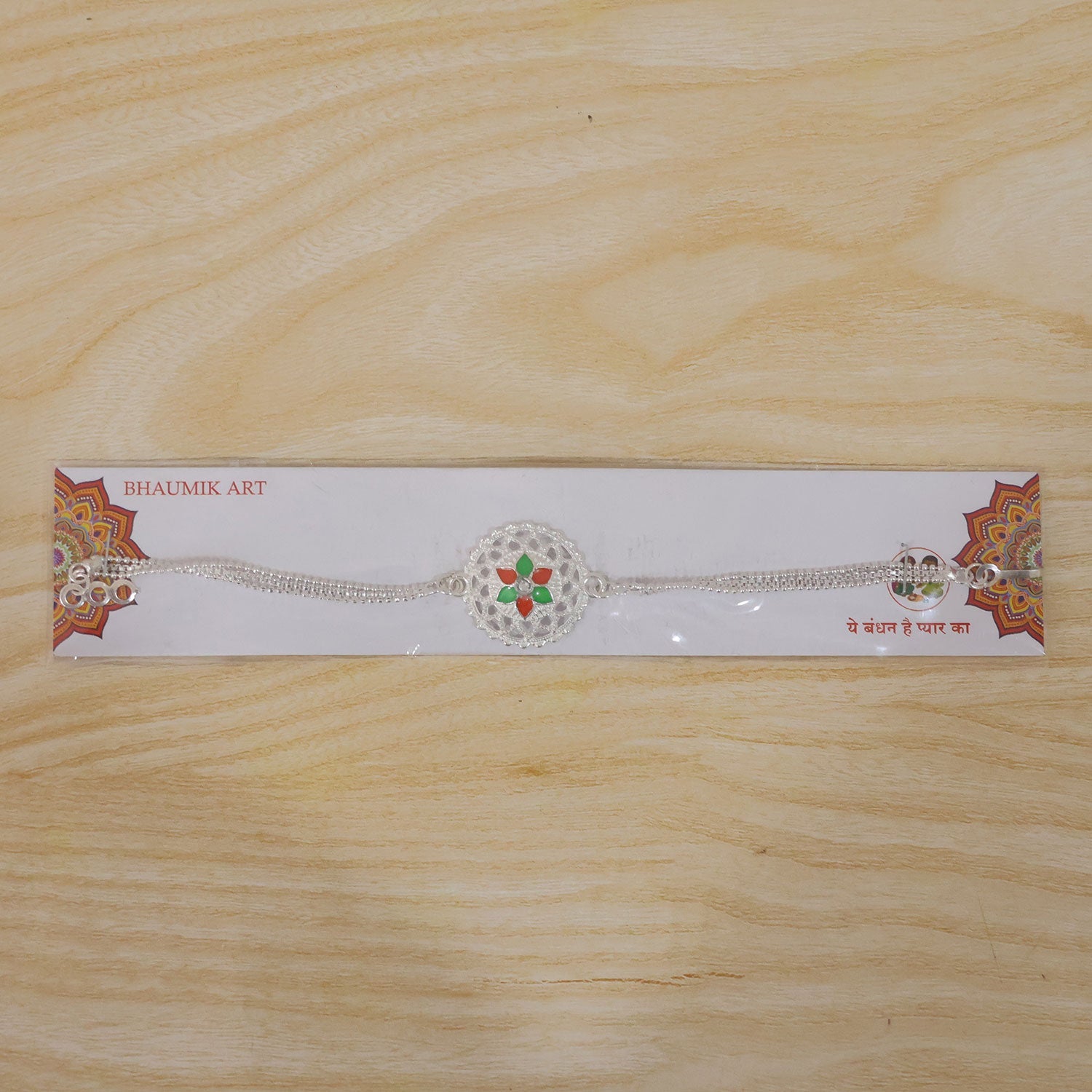 Floral Center Stone Studded Chain Rakhi for Brother