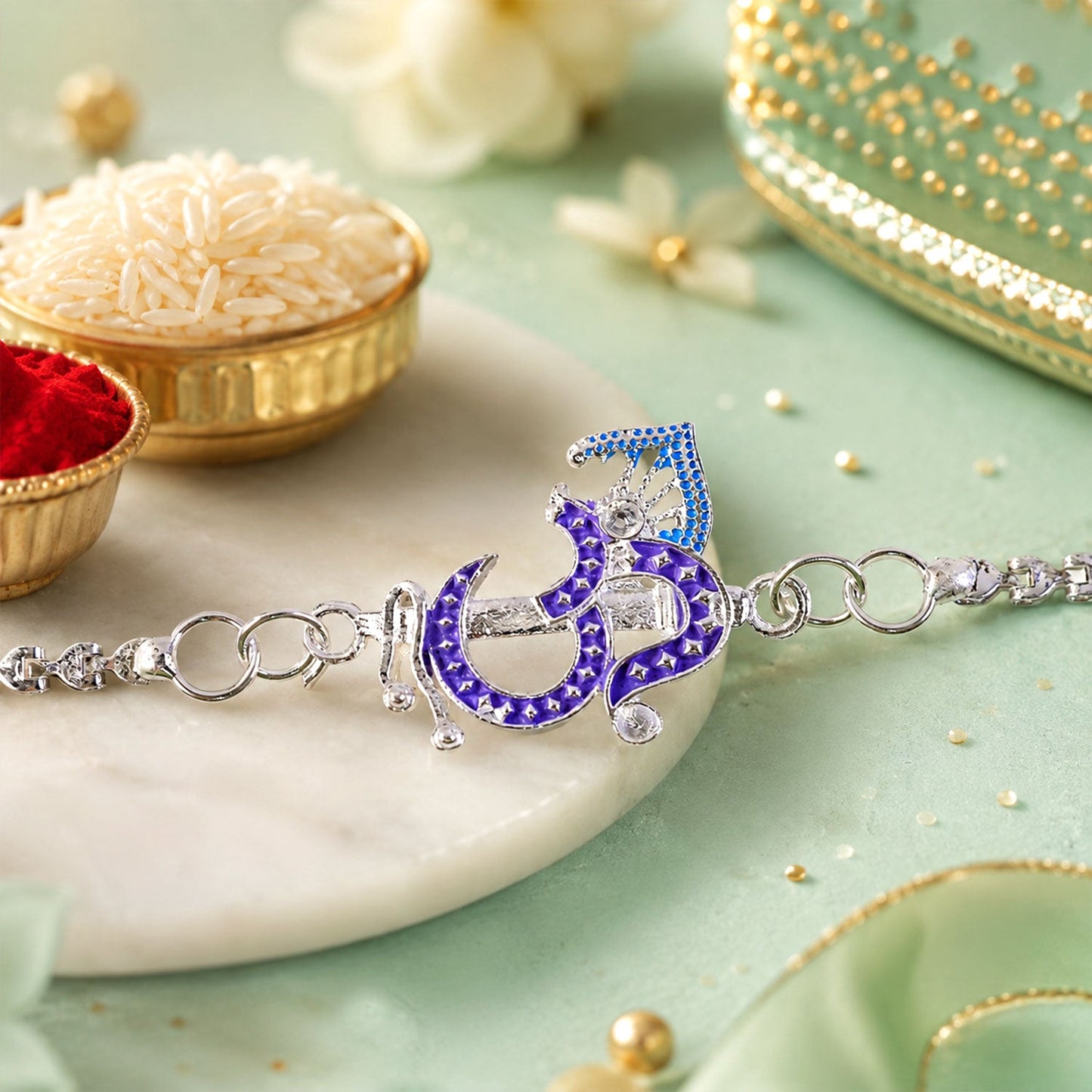 Om Symbol Stone Studded Designer Chain Rakhi for Brother