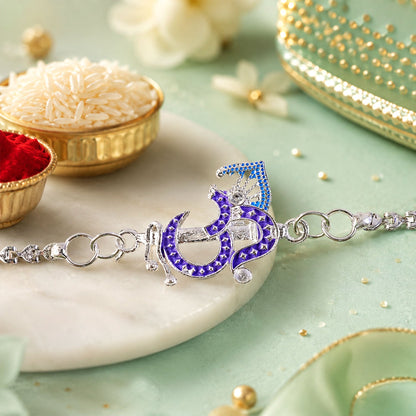 Om Symbol Stone Studded Designer Chain Rakhi for Brother