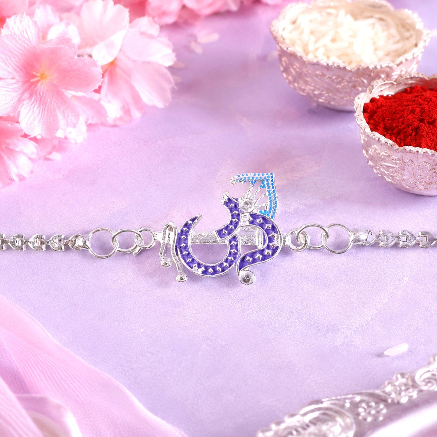 Om Symbol Stone Studded Designer Chain Rakhi for Brother