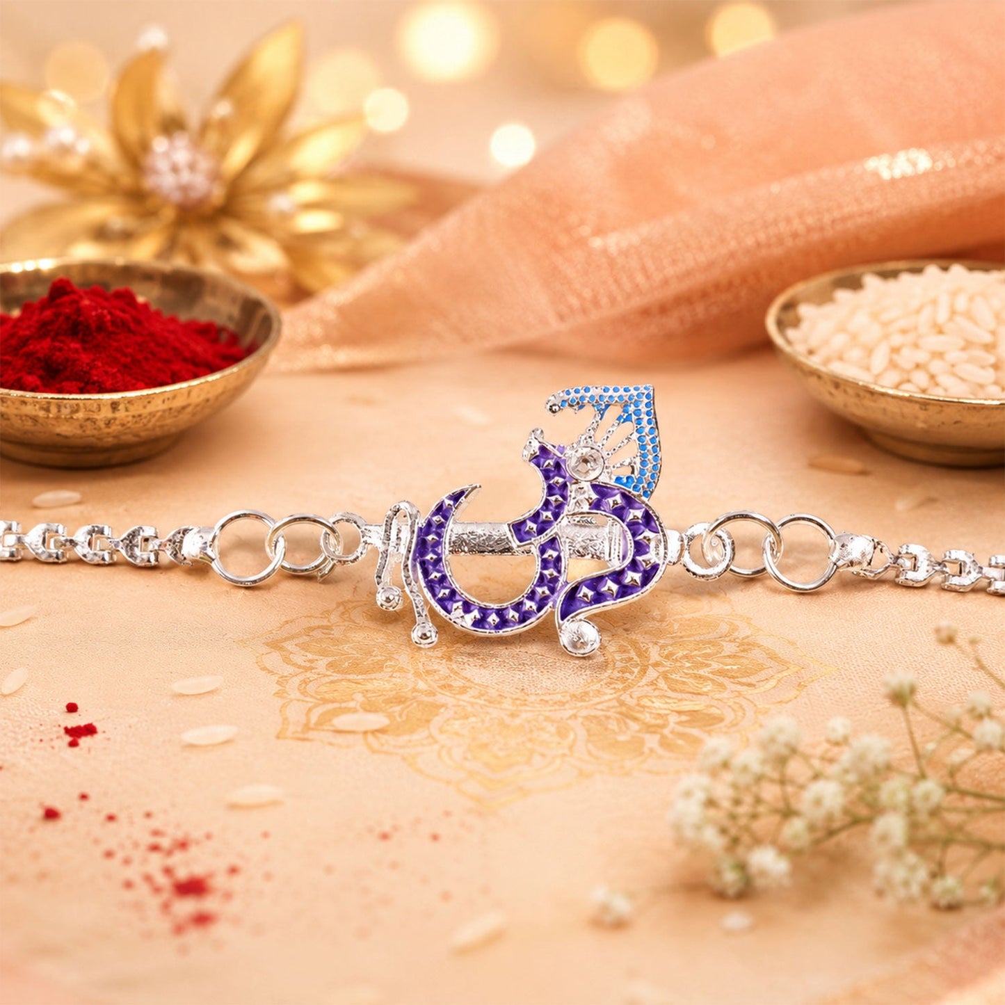 Om Symbol Stone Studded Designer Chain Rakhi for Brother