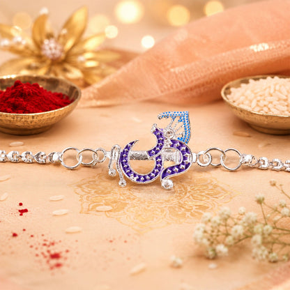 Om Symbol Stone Studded Designer Chain Rakhi for Brother