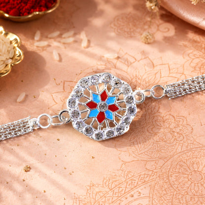 Round Floral Stone Studded Designer Chain Rakhi for Brother