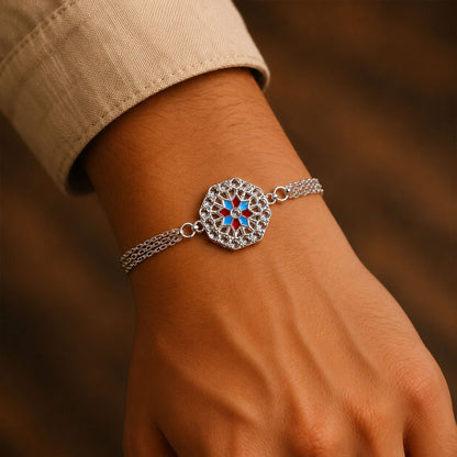 Round Floral Stone Studded Designer Chain Rakhi for Brother